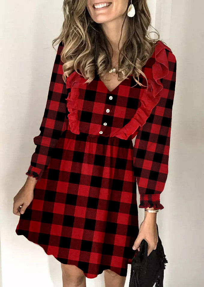 Buffalo Plaid Ruffled Mini Dress