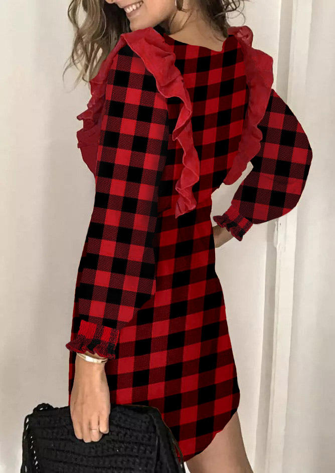 Buffalo Plaid Ruffled Mini Dress