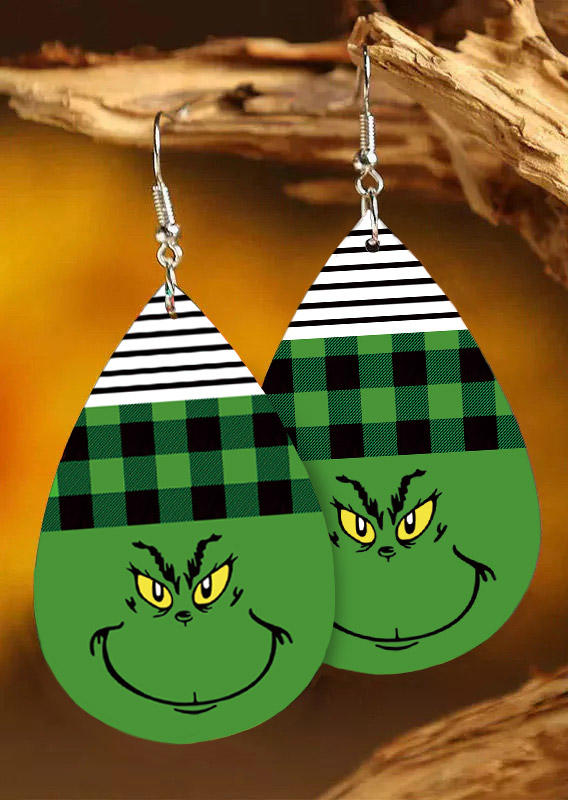 

Cartoon Striped Plaid Earrings, Green, 523214