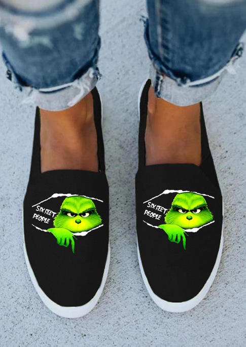 

Christmas Cartoon Slip On Flat Casual Sneakers - Black, 523342