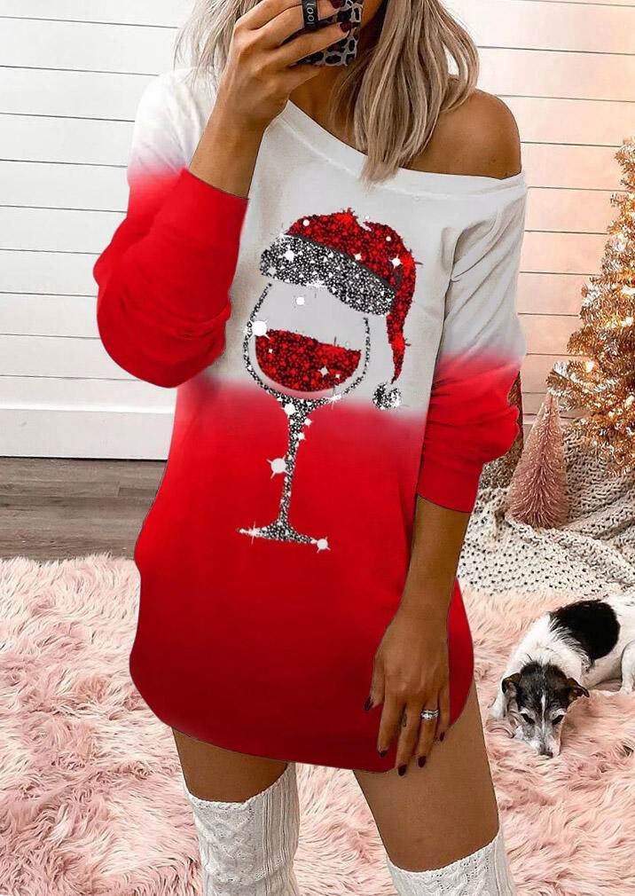 Hat Gradient Wine Mini Dress - Red