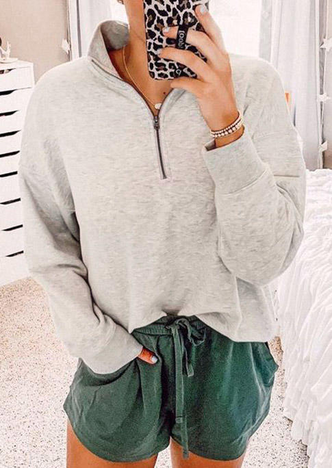 

Zipper Collar Long Sleeve Pullover Sweatshirt - Gray, 522265