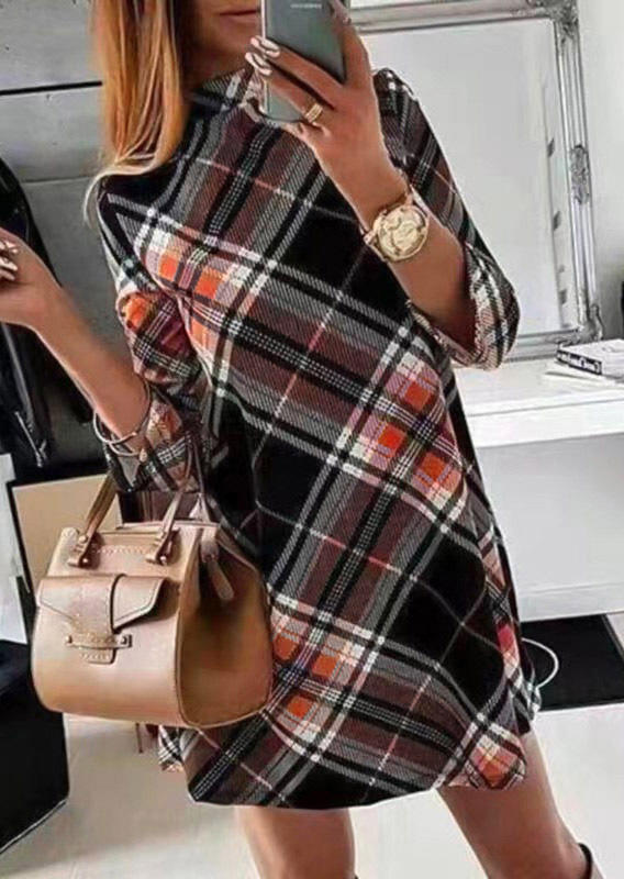 

Plaid Long Sleeve Mini Dress, 522470