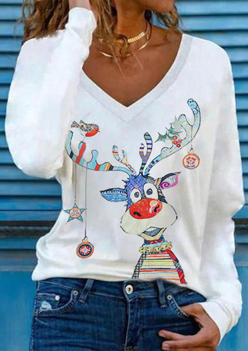

Reindeer Long Sleeve Blouse - White, 522773