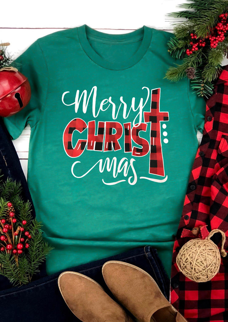 

Plaid Merry Christmas T-Shirt Tee - Green, 523022
