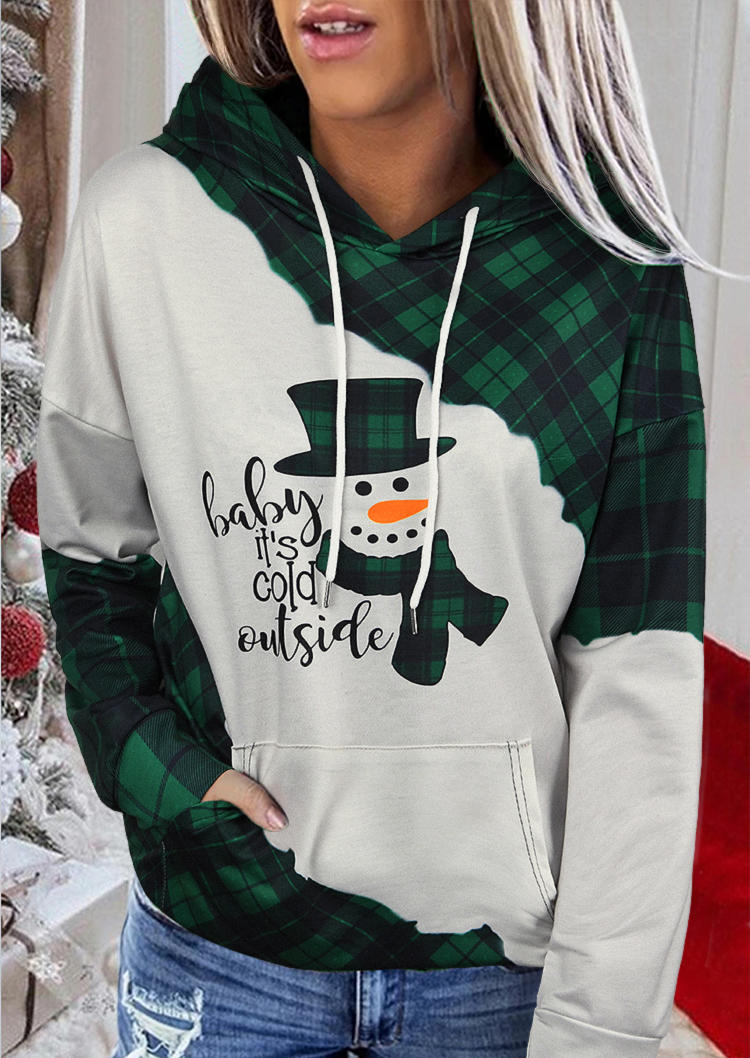 Baby It's Cold Outside Pocket Plaid Hoodie - Green