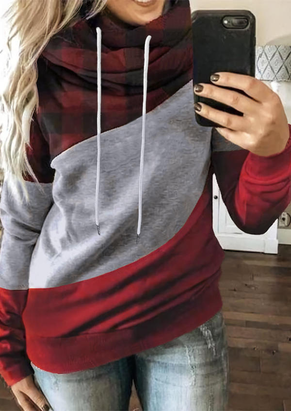 

Buffalo Plaid Color Block Hoodie - Red, 523188