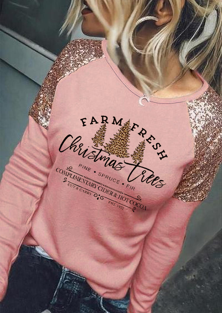Splicing Leopard Christmas Tree T-Shirt Tee - Pink