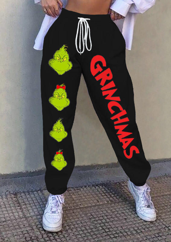 

Cartoon Drawstring Pocket Sweatpants - Black, 523363