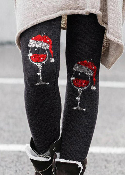 Hat Wine Glass Skinny Leggings - Black