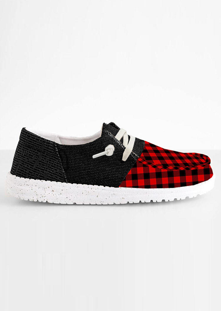 Buffalo Plaid Lace Up Sneakers - Black