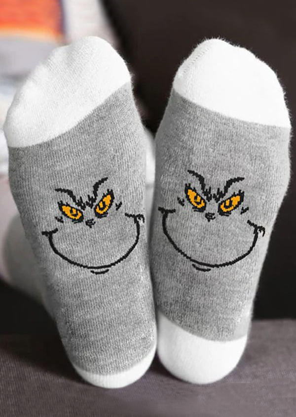 

Christmas Funny Cartoon Graphic Crew Socks, Gray, 523501