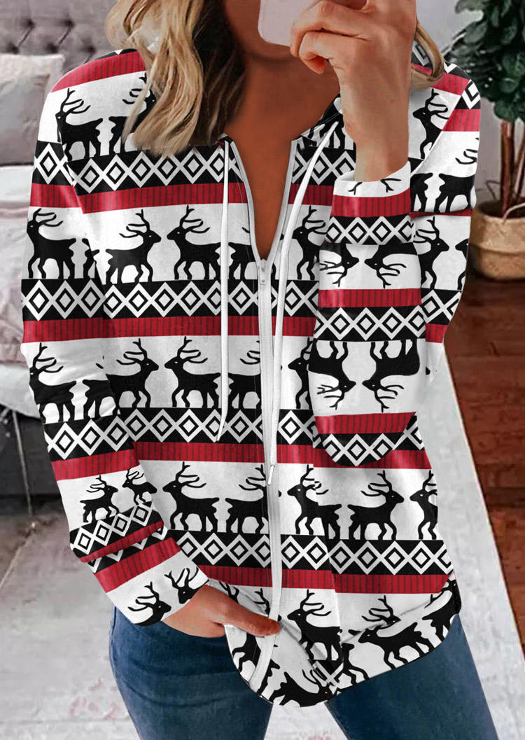 

Christmas Reindeer Zipper Hooded Coat, Multicolor, 522829