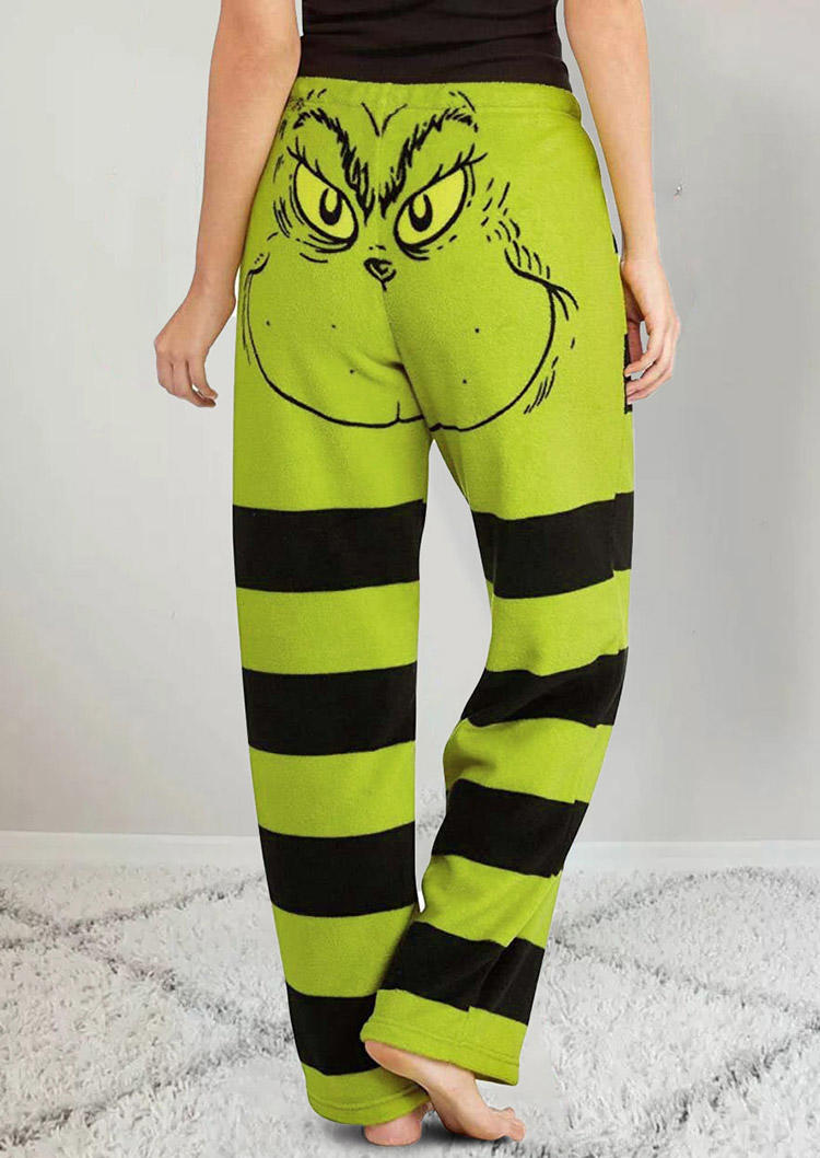 

Christmas Cartoon Striped Wide Leg Pants - Green, 523151