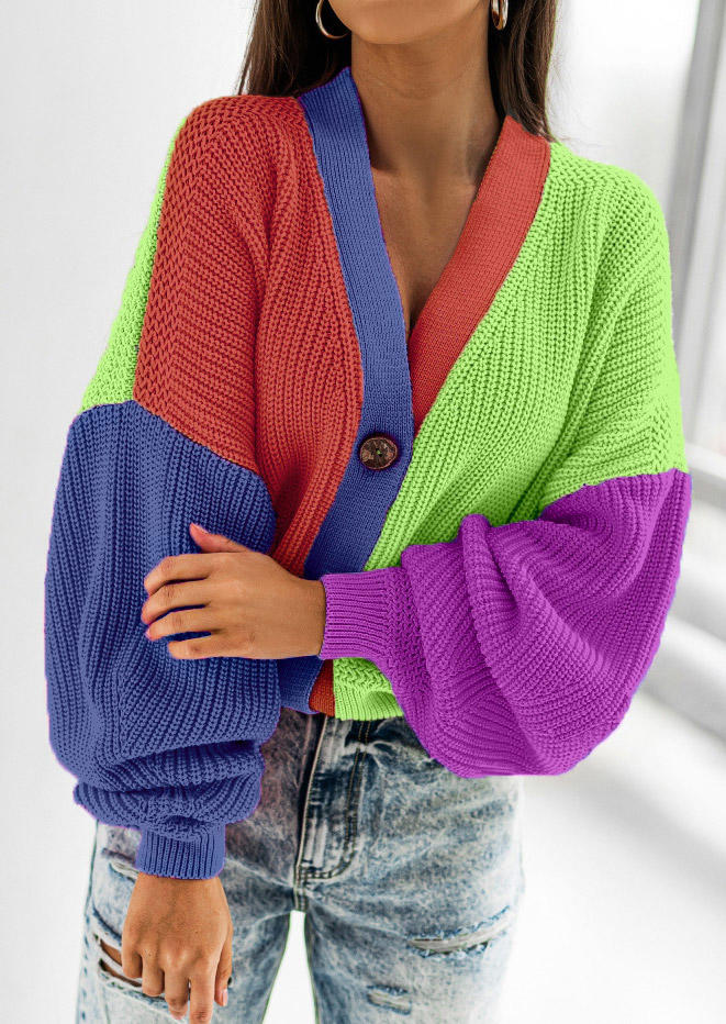 

Color Block Button Sweater Cardigan, Multicolor, 523244