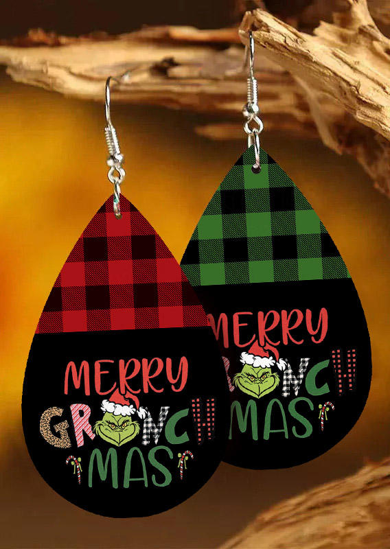 

Merry Christmas Hat Cartoon Plaid Earrings, Multicolor, 523259
