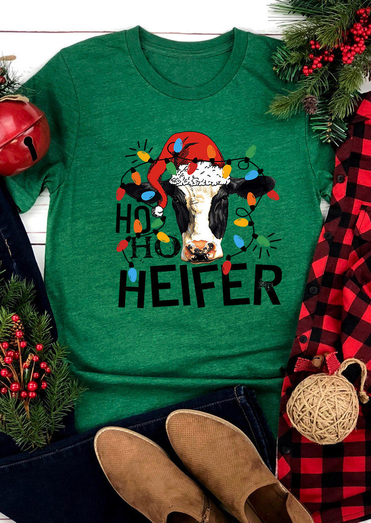 Buy Hat Lights Ho Ho Heifer T-Shirt Tee - Green. Picture