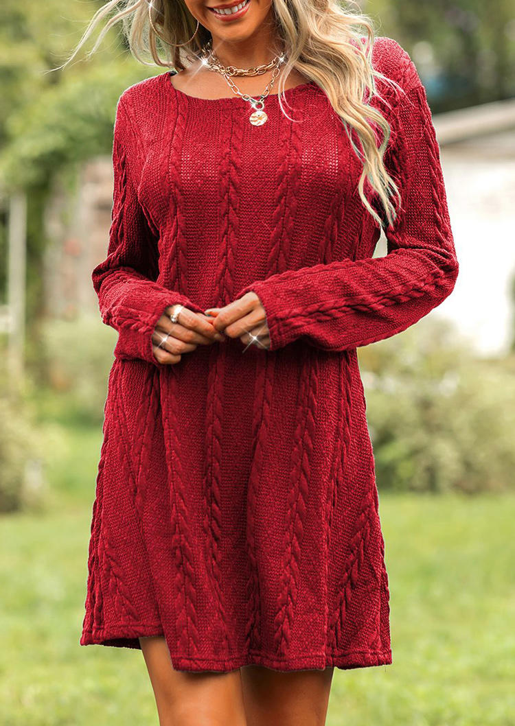 

Crochet Long Sleeve Mini Dress - Red, 523319