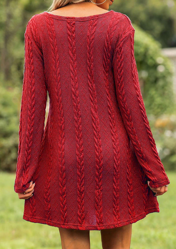 Crochet Long Sleeve Mini Dress - Red