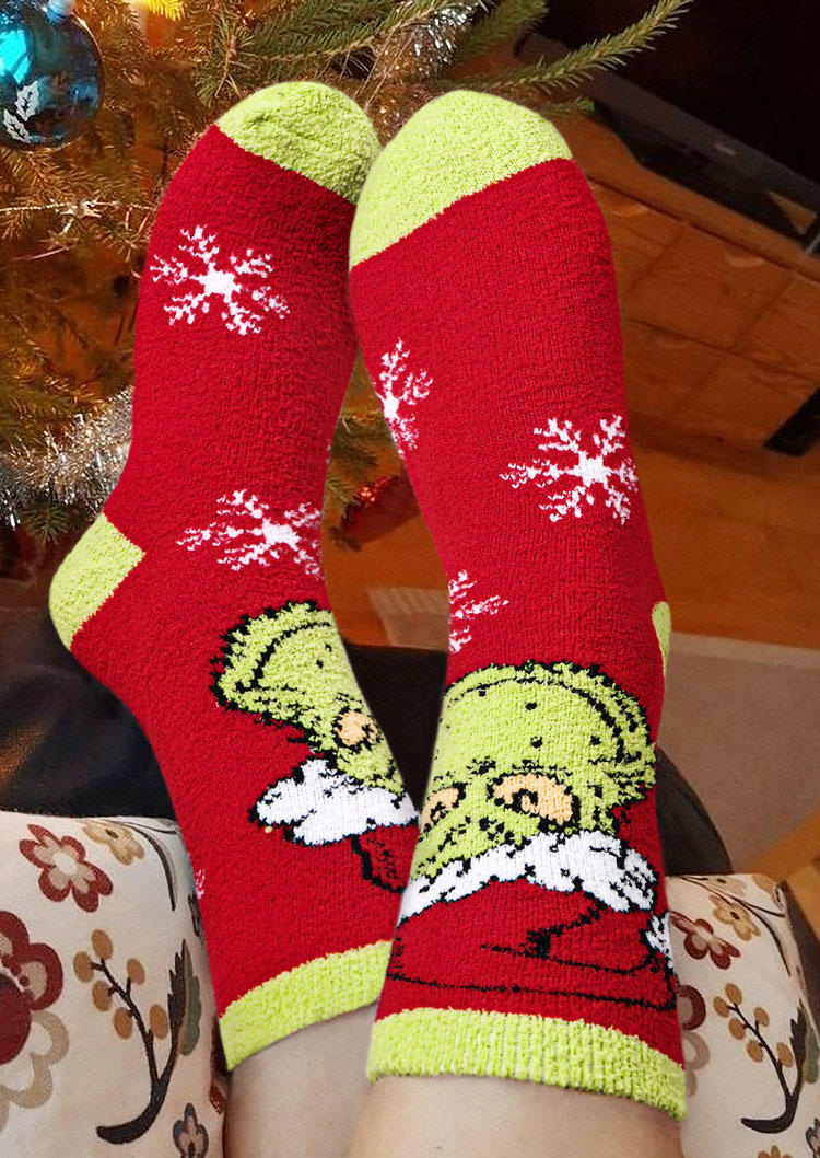 

Christmas Cartoon Snowflake Crew Socks, Red, 523327