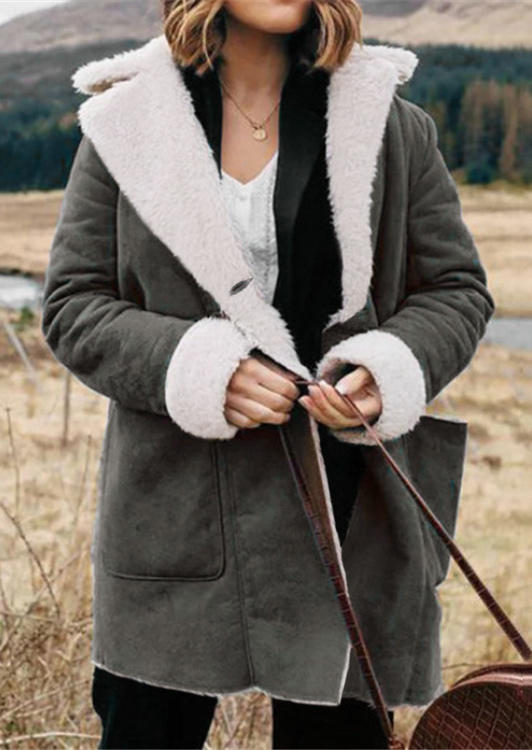 

Thickened Warm Plush Pocket Button Coat - Dark Grey, 523334