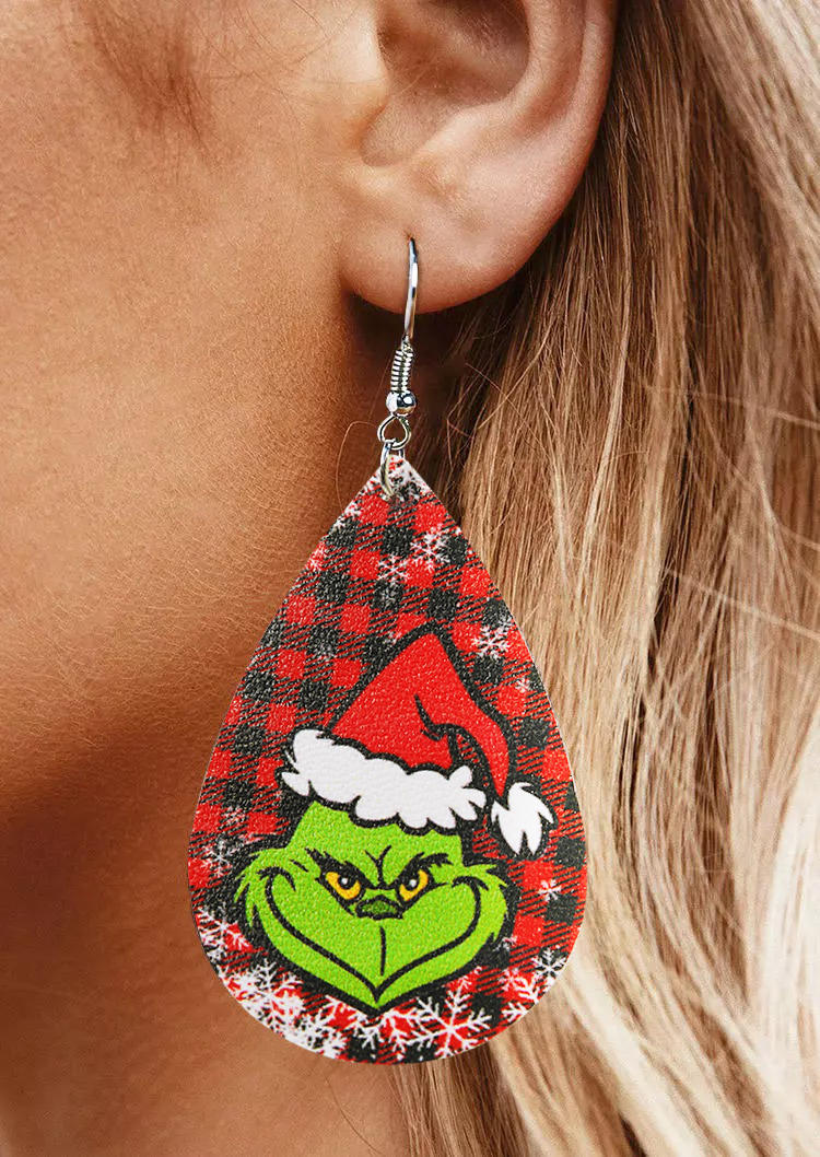 Cartoon Buffalo Plaid Water Drop Earrings