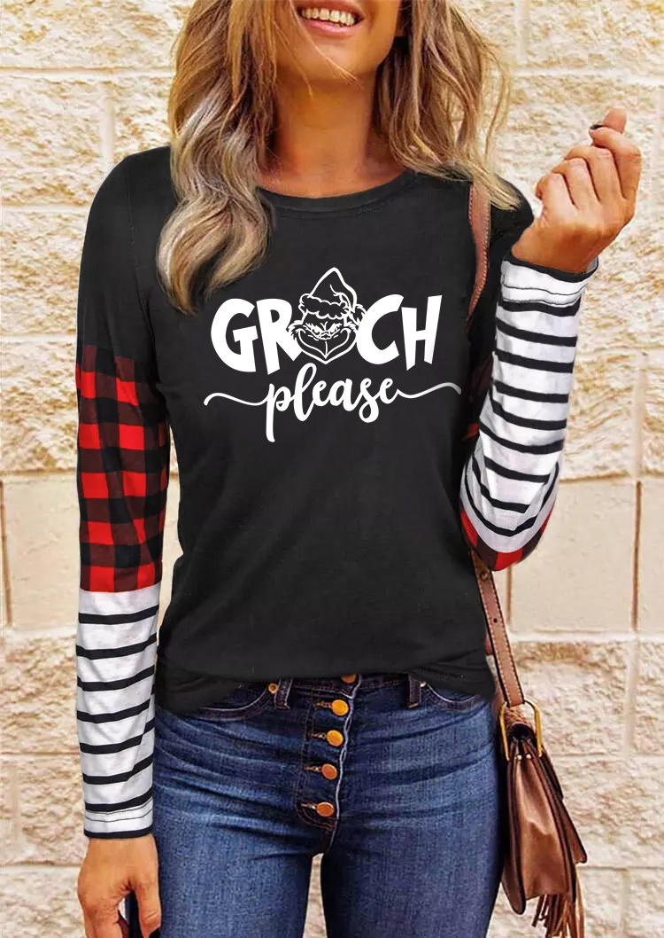 

Christmas Cartoon Please Buffalo Plaid Striped Blouse - Black, 523477