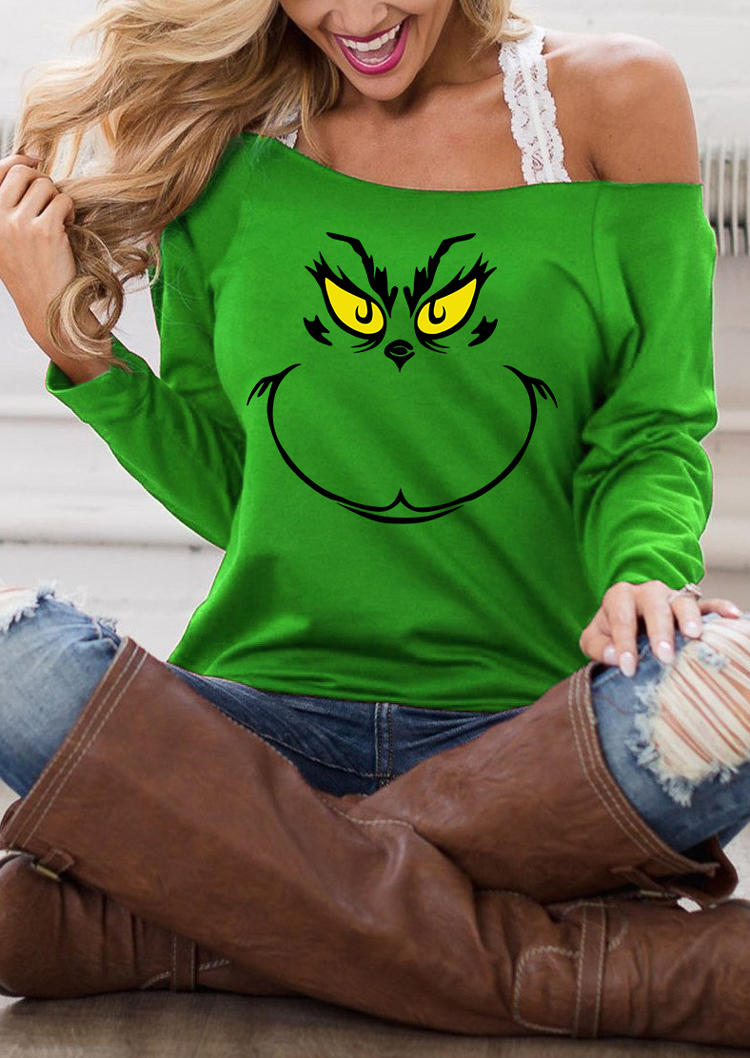 

Christmas Cartoon Pullover Sweatshirt without Lace Strap - Green, 523525
