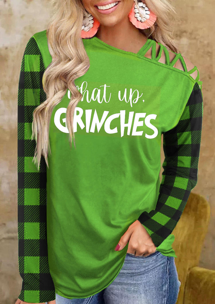 

Plaid What Up Criss-Cross One Sided Cold Shoulder Blouse - Green, 523536