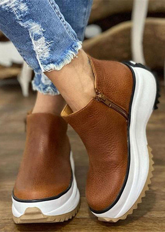 

Platform Heightened Zipper Sneakers - Brown, 523603
