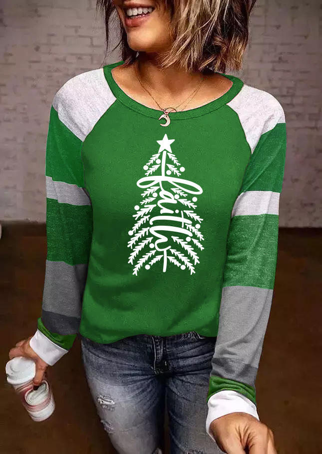 Christmas Tree Faith Long Sleeve Blouse - Green