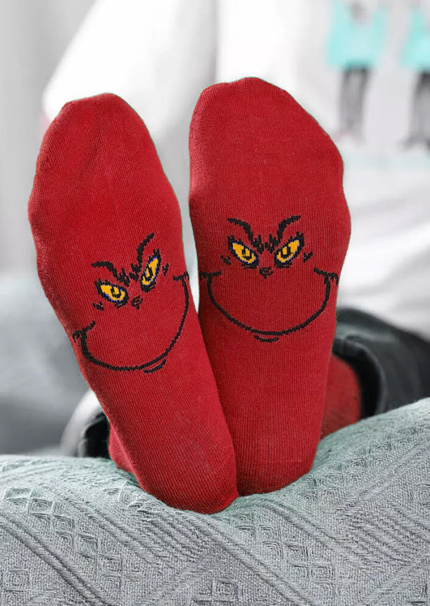 

Christmas Funny Cartoon Graphic Crew Socks, Red, 523664
