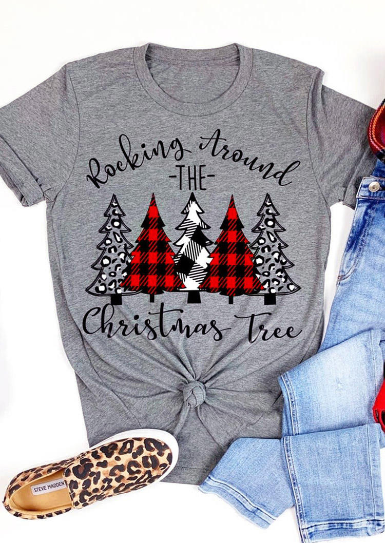 Rocking Around The Christmas Tree T-Shirt Tee - Gray