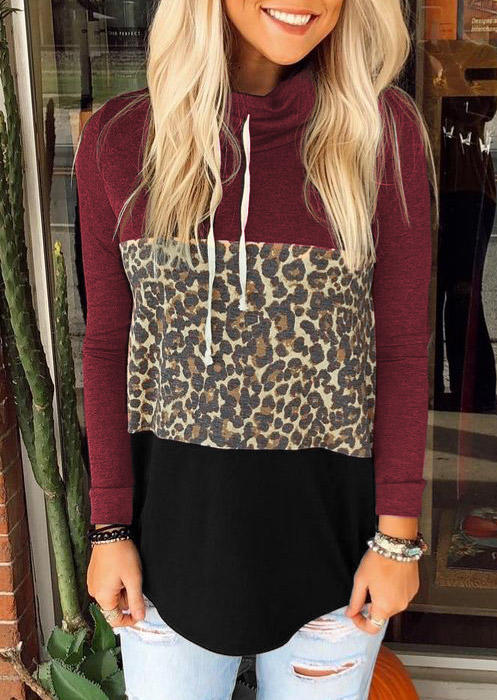 

Leopard Color Block Long Sleeve Blouse, Multicolor, 523004