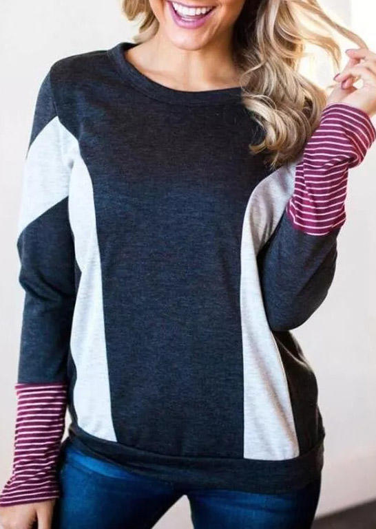 

Color Block Striped Long Sleeve Blouse, Multicolor, 523071