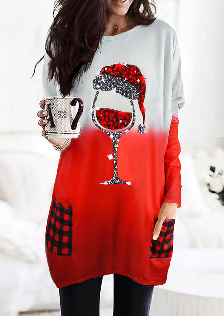 

Christmas Hat Wine Gradient Plaid Mini Dress - Red, 523196