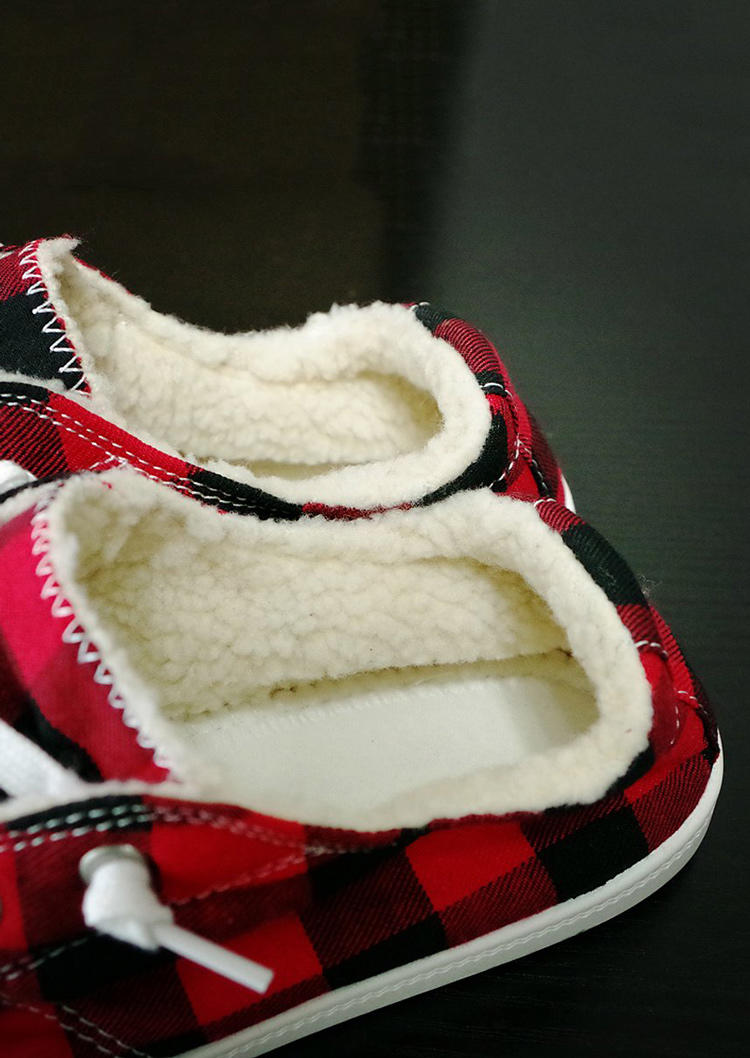 Plaid Lace Up Round Toe Sneakers - Red