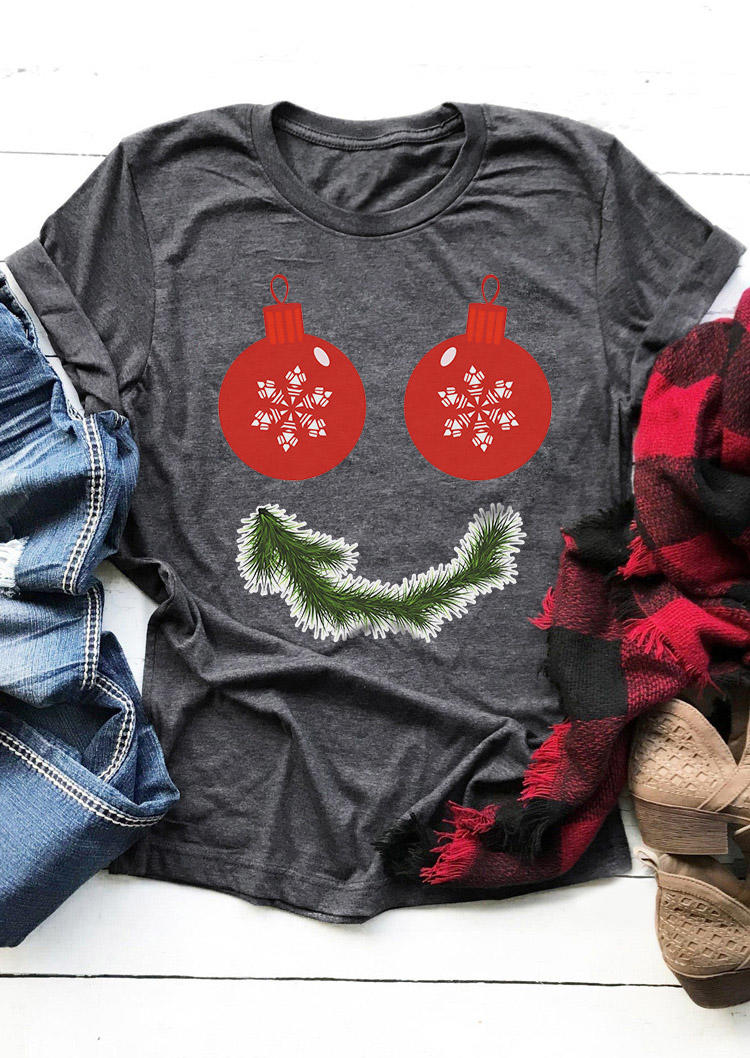 

Snowflake Holly Smiley T-Shirt Tee - Dark Grey, Gray, 523208
