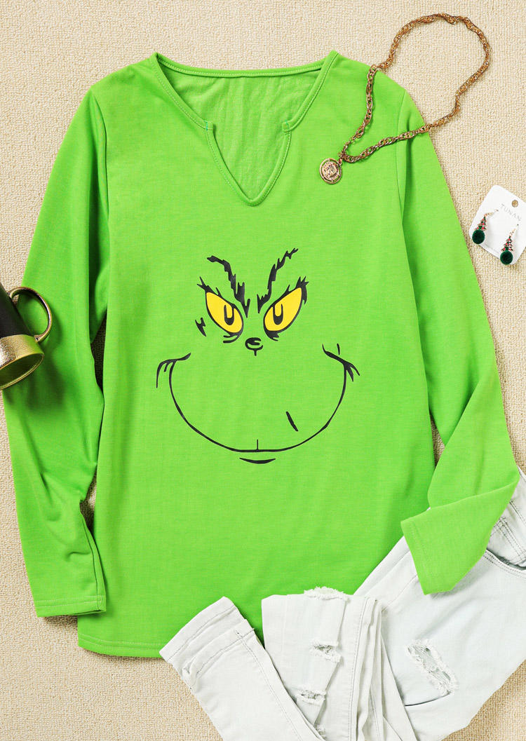 Cartoon Face Long Sleeve Sweatshirt - Green