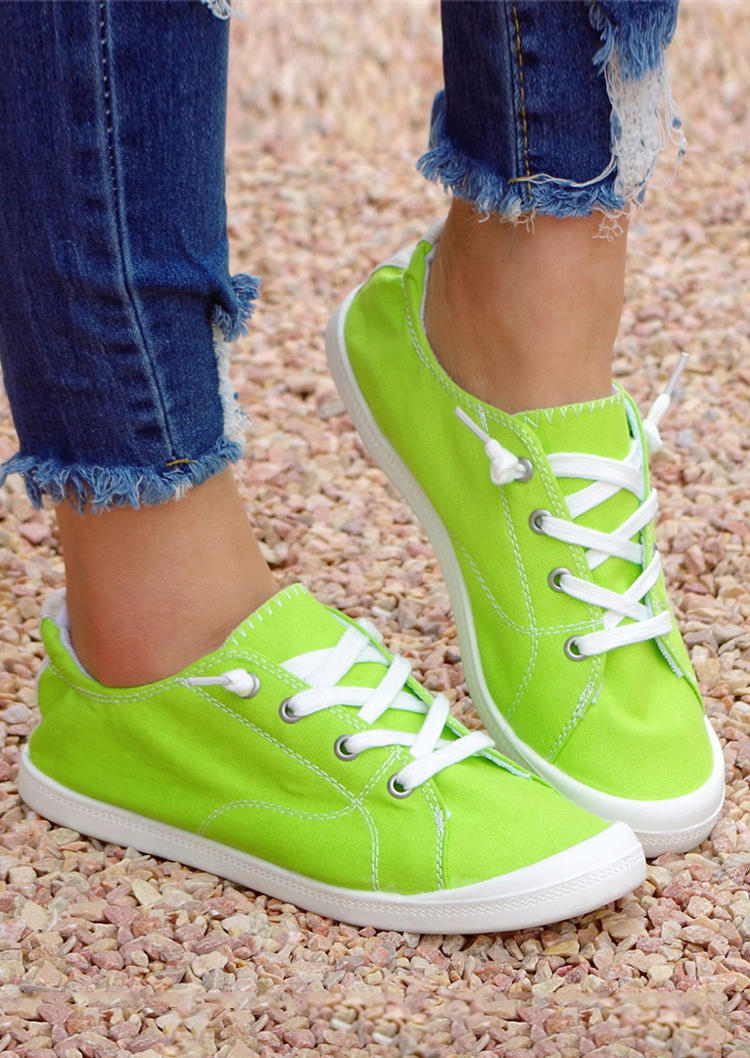 

Lace Up Round Toe Flat Sneakers - Green, 523302