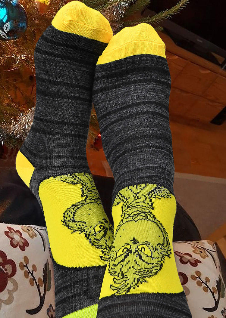 

Christmas Cartoon Casual Crew Socks, Green, 523326