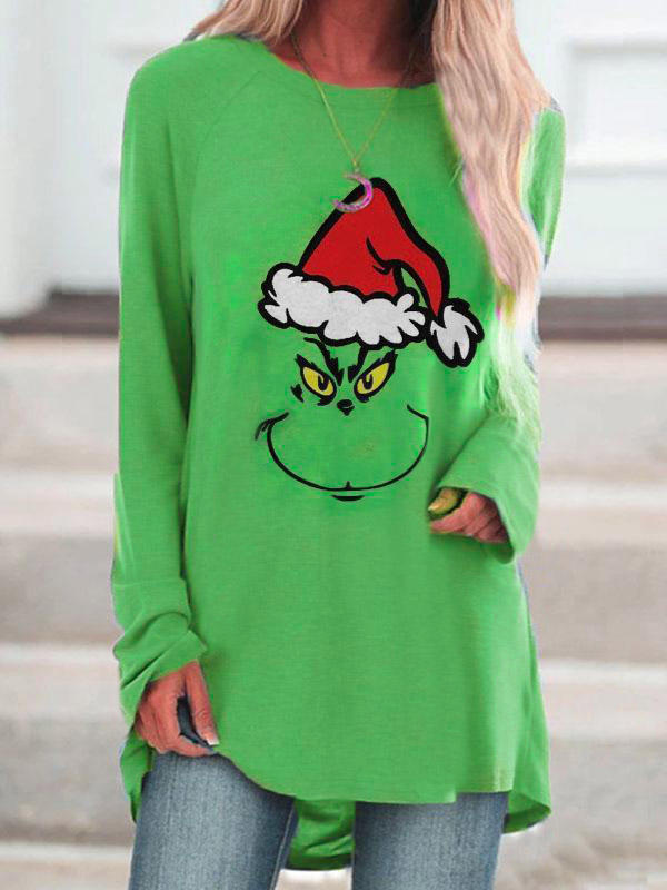 

Christmas Hat Cartoon Raglan Sleeve Blouse - Green, 523387