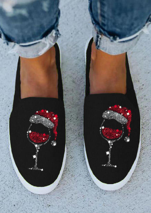 

Christmas Hat Wine Glass Sneakers - Black, 523407