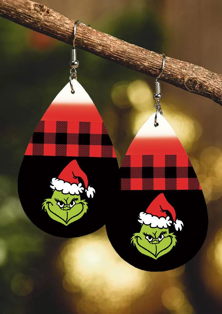 

Christmas Hat Cartoon Gradient Plaid Earrings, Multicolor, 523410