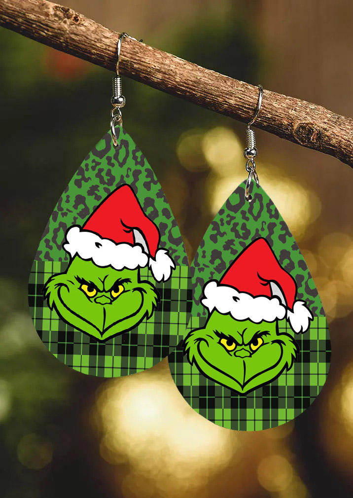 

Hat Cartoon Leopard Plaid Earrings, Green, 523435