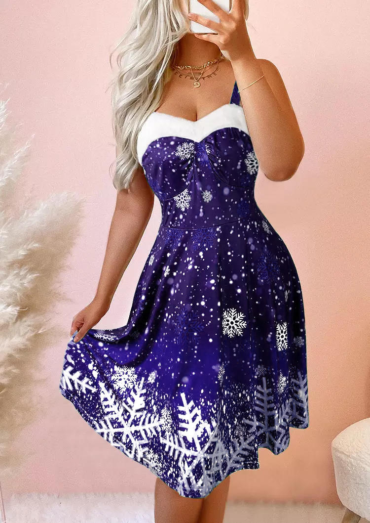 

Christmas Snowflake Spaghetti Strap Mini Dress - Purple, 523690