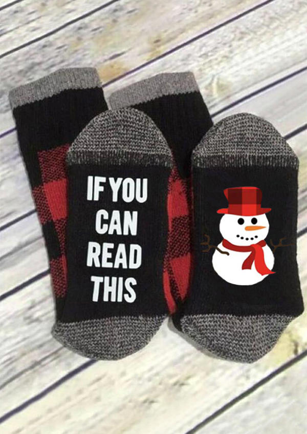 

If You Can Read This Snowman Plaid Crew Socks, Black, 523715