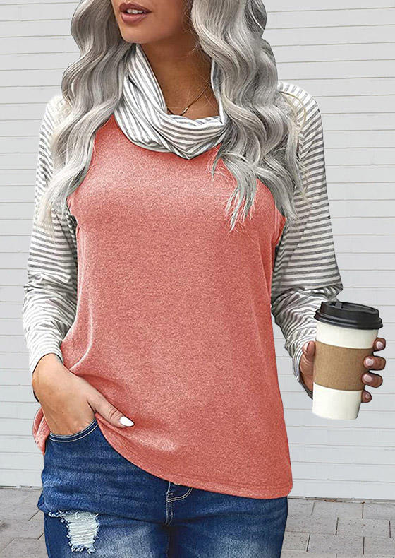 

Striped Cowl Neck Raglan Sleeve Blouse - Pink, 523723