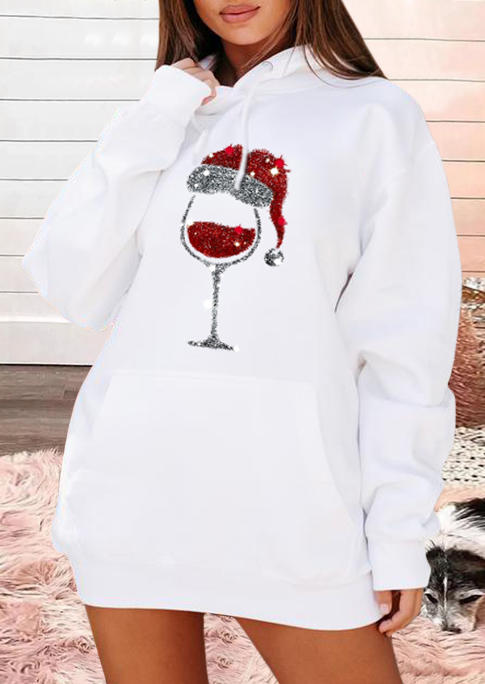 

Christmas Hat Wine Glass Pullover Hoodie - White, 523790