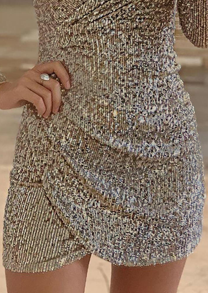 Kaufen Sequined Wrap Long Sleeve Bodycon Dress - Gold. Bild